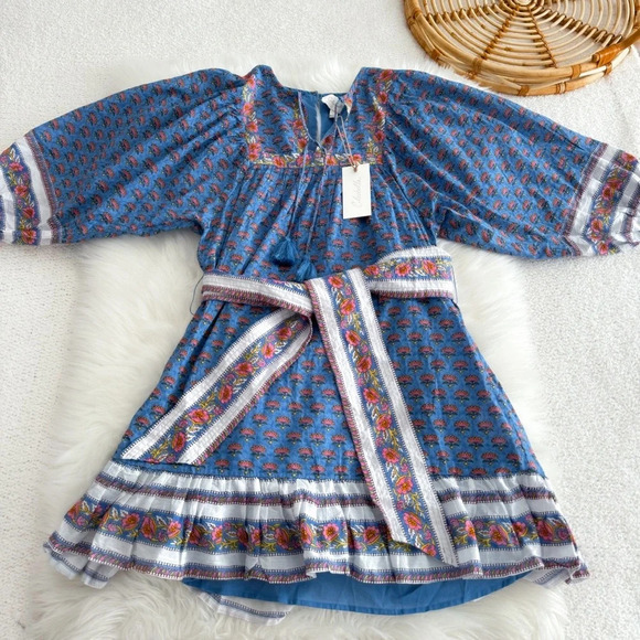 Cleobella Magdalena Mini Dress Lotus Blue Pink Mixed Printed Tie Waist S New - Picture 5 of 12